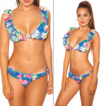 Sexy bikiny s volánky a květinovým potiskem barva royalblue velikost XL