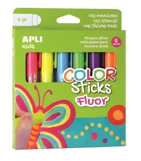 APLI Temperové tyčinky Kids fluorescenční, 6 barev / Temperové barvy / 190x150x20 mm (14404)