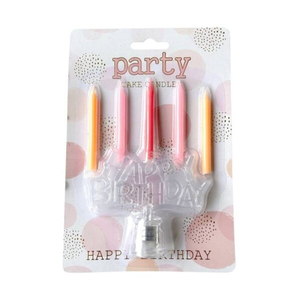 Dortisimo Svíčky oranžové, růžové a červená s LED nápisem Happy Birthday