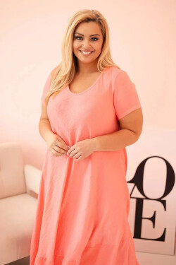 Dámské šaty plus size s krátkým rukávem a volánem z lehké viskózy růžová UNI
