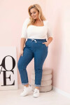 Dámské bavlněné kalhoty Plus Size s elastickým pasem a zavazováním denim 6XL