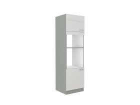 Vysoká skříňka pro vestavnou a mikrovlnou troubu 60 DPM-210 2F Barva korpusu: Šedá, Barva dvířek: Bílý lesk (Blanka)
