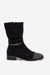Dámské kotníkové boty na nízkém podpatku s ozdobou a páskem D&A MR52-165 Černé 37