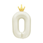 Balónek fóliový 82 cm světle krémový s korunkou číslo 0 - Albi