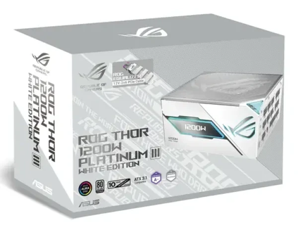 ASUS ROG-THOR-1200P3-WHT-GAMING-E bílá / Zdroj / ATX 3.1 / 1200W / 80 PLUS Platinum / Plně modulární / OLED displej (90YE00V9-B0NA00)