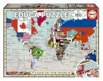 Puzzle Mapa světa s vlajkami 150 dílků