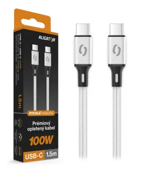 Aligator Datový kabel PREMIUM 5A 100W / USB-C/USB-C / bílý (DATKP76)