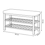 Botník 2 police, potah zelená látka, kov - černý matný lak