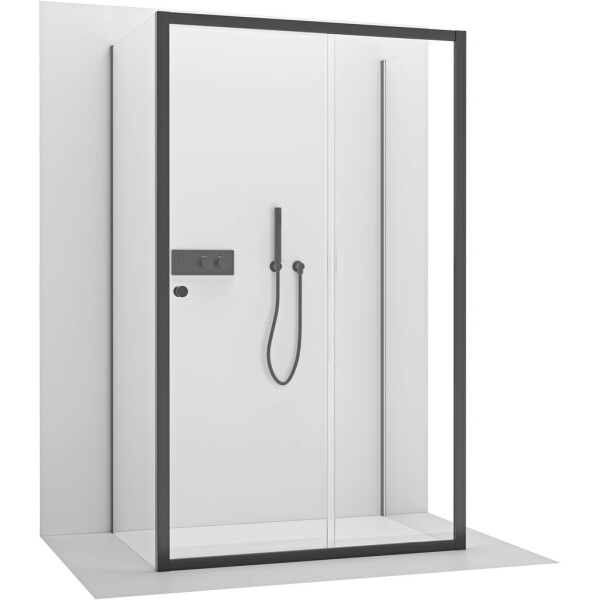 CERANO - Třístěnný sprchový kout Varone POINT U L/P - 6 mm - černá matná, transparentní sklo - 130x100x195 - posuvný CER-DY505B-90-204