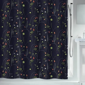 Spirella CONTRASTE Sprchový závěs motiv květin černý / 180 x 200 cm / polyester