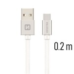 Swissten 71521103 USB 2.0 typ A na C, USB 2.0, zástrčka A - zástrčka C, opletený, 0,2m, stříbrný