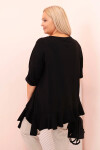 Dámská blůza Plus Size s bavlnou, kapsou a ohrnutým rukávem kiwi UNI