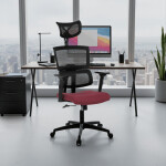 Kancelářská židle, potah bordó látka a černá síťovina MESH, houpací mech.