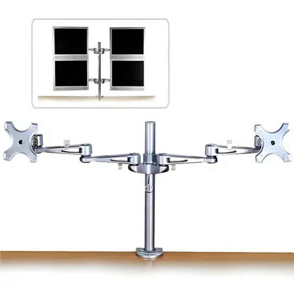 Lindy Dual-Monitorarm stříbrná / Rameno pro dva monitory / VESA 75x75 a 100x100 mm / nosnost 6 kg / uchycení stůl (40697)