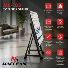 MC-183 černá / Mobilní podlahový stojan pro TV / 37-80” / nosnost 75 kg / VESA / náklon / otočný 70° (MC-183)
