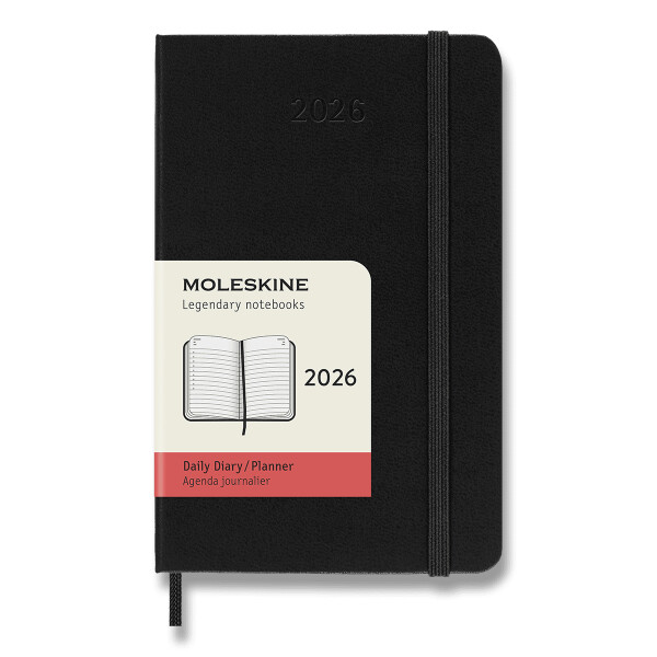 Diář Moleskine 2026 - tvrdé desky, S, denní, černý