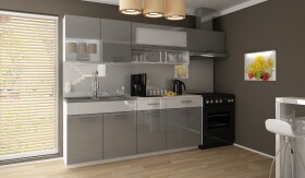 FRONTI Kuchyňská linka DOLORES 240/180 - Šedý + bílý lesk