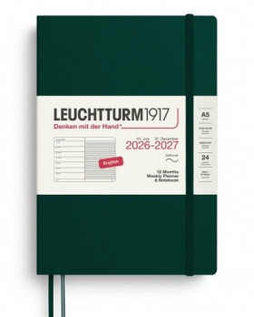 Týdenní plánovač Zápisník Forest Green, Wochenk. Notebook Medium A5 2027, 18měs., Softcover, anglicky