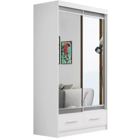 Šatní skříň Se Zrcadlem Margo 120cm Dub Bílý Mat/Šedá