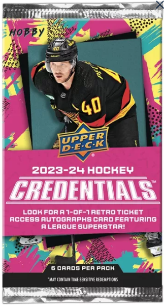 Hokejové Karty NHL 2023-24 Upper Deck Credentials Hobby Balíček
