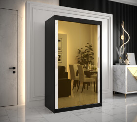 Šatní skříň Abi Golden T3 Barva korpusu: Černá, Rozměry: 120 cm, Dveře: Bílý mramor se zlatým zrcadlem