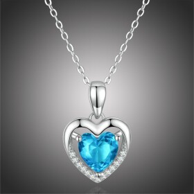 Stříbrný náhrdelník Amorita - stříbro 925/1000, modrý zirkon, srdce, Modrá 41 cm + 5 cm (prodloužení)