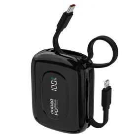 Dudao K32 10000mAh černá / Powerbanka / s vestavěným kabelem / USB-C / Lightning / 22.5W