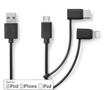 Nedis USB-A kabel 3v1 černá / Datový kabel / Lightning, Micro-B, USB-C / 480 Mbps / 1 m (CCGL60620BK10)