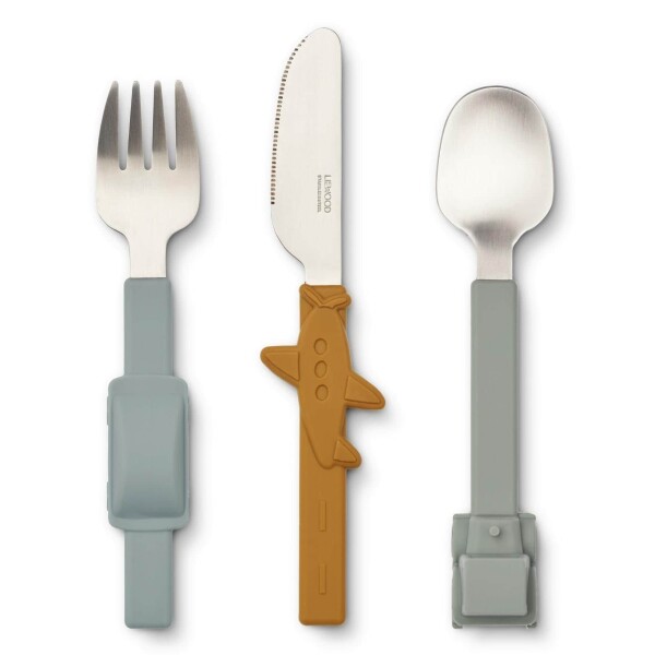 LIEWOOD Dětský příbor z nerezové oceli Tove Blue Fog mix – set 3 ks, modrá barva, kov, plast