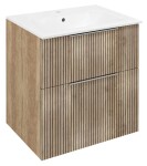 SAPHO - SET koupelnová skříňka CIRASA STRIP 60cm s umyvadlem a LED zrcadlem, 2x zásuvka, dub alabama KSET-095