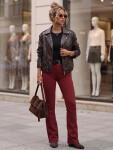 Dámské džíny s rozšiřujícími se nohavicemi, s páskem a vysokým pasem, vínové, FashionStreet UY3111 S/36