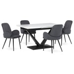 Židle jidelní, šedá látka, černá kovová noha