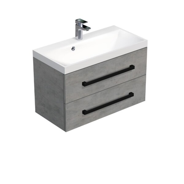 Koupelnová skříňka s černou úchytkou a umyvadlem SAT Cube Way 80x53x40 cm beton mat CUBE2C80ZBE CUBE2C80ZBE