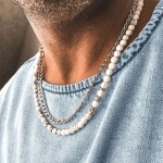 Pánský korálkový náhrdelník Angelo - 6 mm přírodní bílý howlit, Bílá/čirá 50 cm