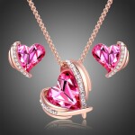 Souprava náhrdelníku a náušnic Swarovski Elements Amorita - srdíčka, Růžová 45 cm + 5 cm (prodloužení)