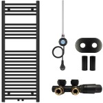 CERANO - Koupelnový radiátorový set Benito - kombinované vytápění, wifi tyč - středové připojení 50 mm - 300W - černá matná - 1200x450 mm CER-215425