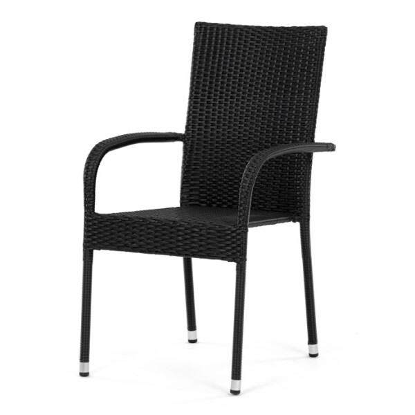 Židle zahradní, černý umělý ratan, kov, stohovatelná.
