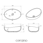 CERANO - Umyvadlo z litého mramoru Valentino - na desku - bílá matná - 60x37 CER-WB21B2