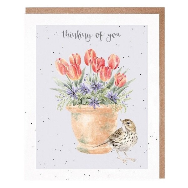 Přání Wrendale Designs The Meadow Pipit - Linduška a tulipány