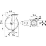Tente Hliníkové kolečko s černou gumovou obručí 250 mm, otočné s brzdou 1746