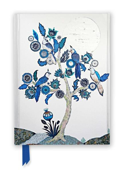 Zápisník Flame Tree. Alexandra Milton: Silver Tree of Life with Four White-throated Magpies (Foiled Journal)