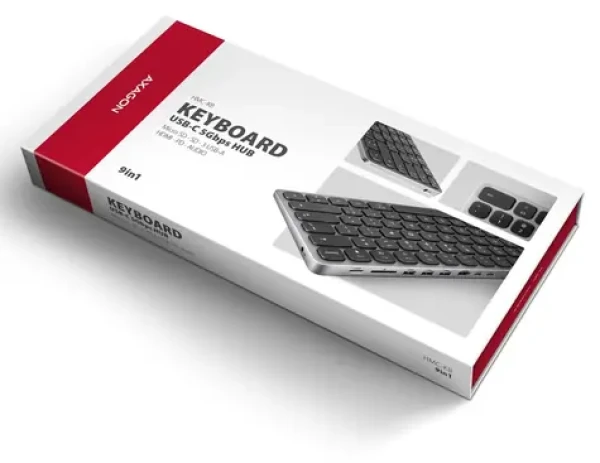 Axagon HMC-KB / USB hub s klávesnicí / USB-C 5Gbps / HDMI 4K/60Hz / 3x USB-A / SD/mSD / Audio / PD 100W / US layout (HMC-KB-US)