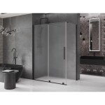 MEXEN/S - Velar sprchový kout, posuvné dveře 140 x 80 cm, dekor, černá 871-140-080-31-70