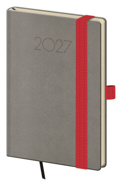 Týdenní diář 2027 Helma kapesní New Praga šedý s gumičkou