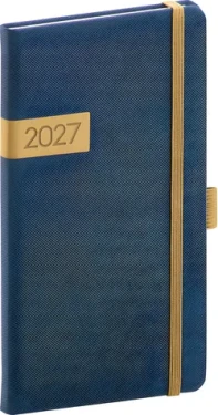 NOTIQUE Kapesní diář Twill 2027 modro-zlatý / 9 x 15,5 cm
