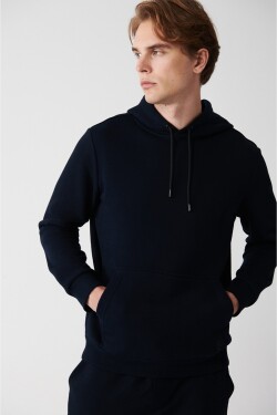 Avva Navy Blue Unisex Sweatshirt Hooded Inner Collar Fleece Thread Cotton Regular Fit