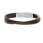 Pánský náramek Sam chirurgická ocel, přírodní kůže, Hnědá 20,5 cm - 21,5 cm (nastavitelná)