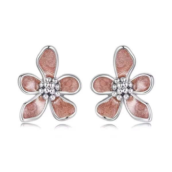 Stříbrné květinové náušnice Helen - stříbro 925/1000, Hnědá