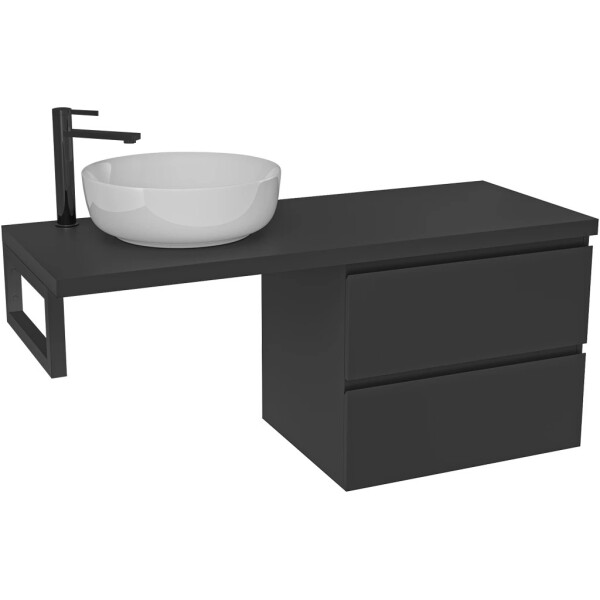 CERANO Koupelnová skříňka Carole - černá matná + deska pod umyvadlo Navira Pro - 36 mm + konzole černá - 160x46x51,6 cm