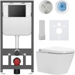 CERANO Závěsné WC s bidetem Basic/Cronus Premium - bílá lesklá - WC tlačítko Maxio/Černá - závěsné - předstěnová instalace - 59,3x38,4 cm